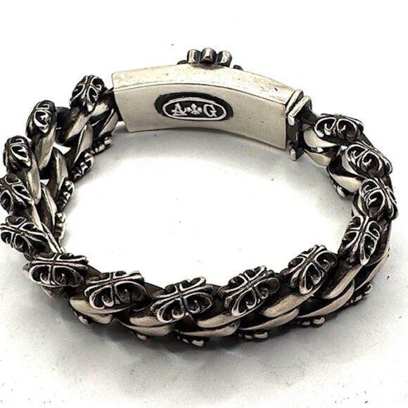 A&G Amal Guessous Rare Fancy Cuban Triple Cross ID Bracelet .925 - Picture 6 of 9